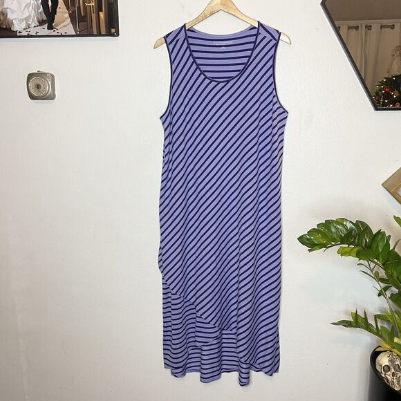Soft Surroundings Sarina Dress Periwinkle Striped Tulip Hem Pima‎ Cotton Large - Picture 1 of 8